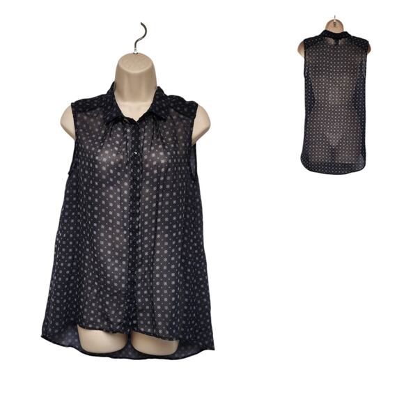 H&M Women Sleeveless Button Front Floral Sheer Blouse Size 8 Color Multi Black - Picture 1 of 6